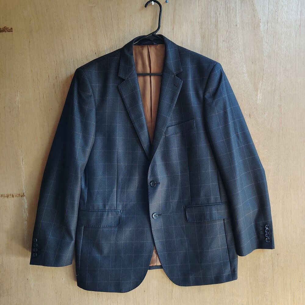 Tessilstrona Silk Wool Pattern Suit 42 R Biella Italy Made 2 Button